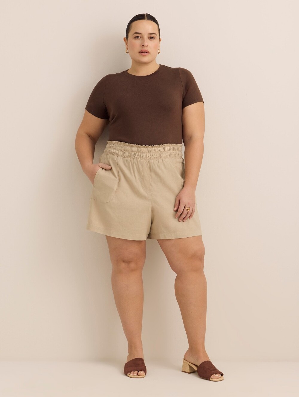 Penningtons Size 1X Linen Blend Pull-On Shorts